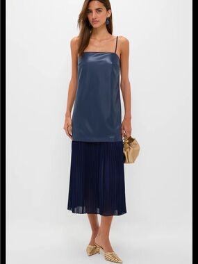 Hyacinth House Mixed Media Leather Pleated Ozzy Midi Dress Size medium NWT